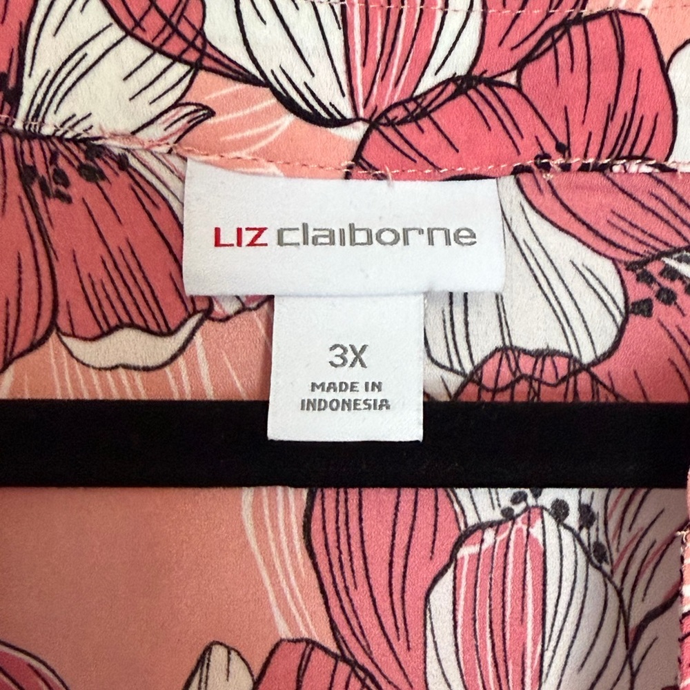 Liz Claiborne Coral and White Floral Blouse - Picture 3 of 3